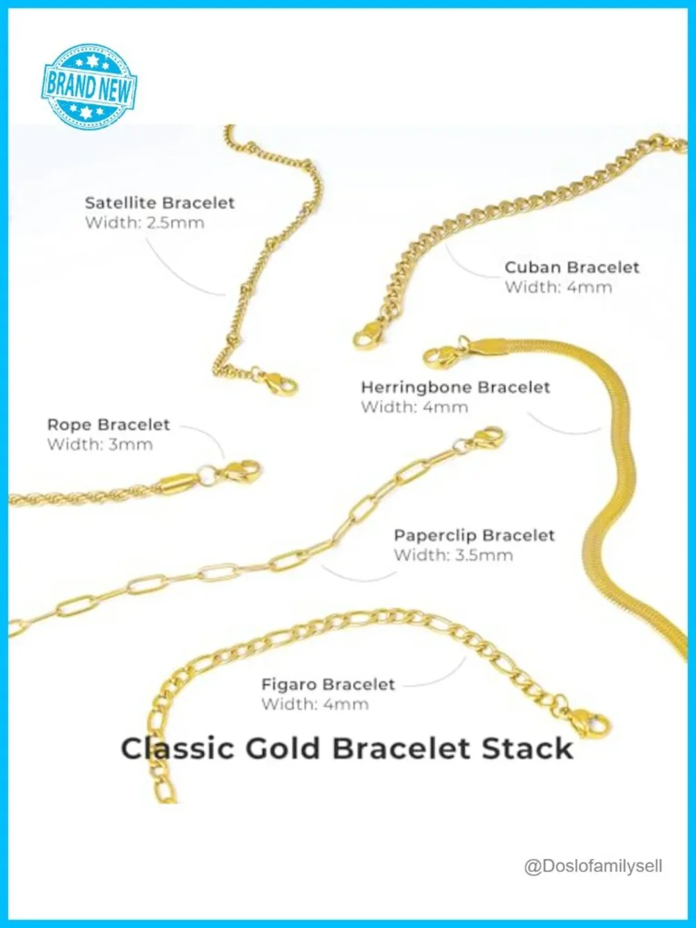 6-Piece 18K Gold Plated Stainless Steel Bracelet Stack Set with Extender